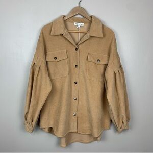 She + Sky Tan Corduroy Shacket Puff Long Sleeve Top Size Large Fall Lagenlook